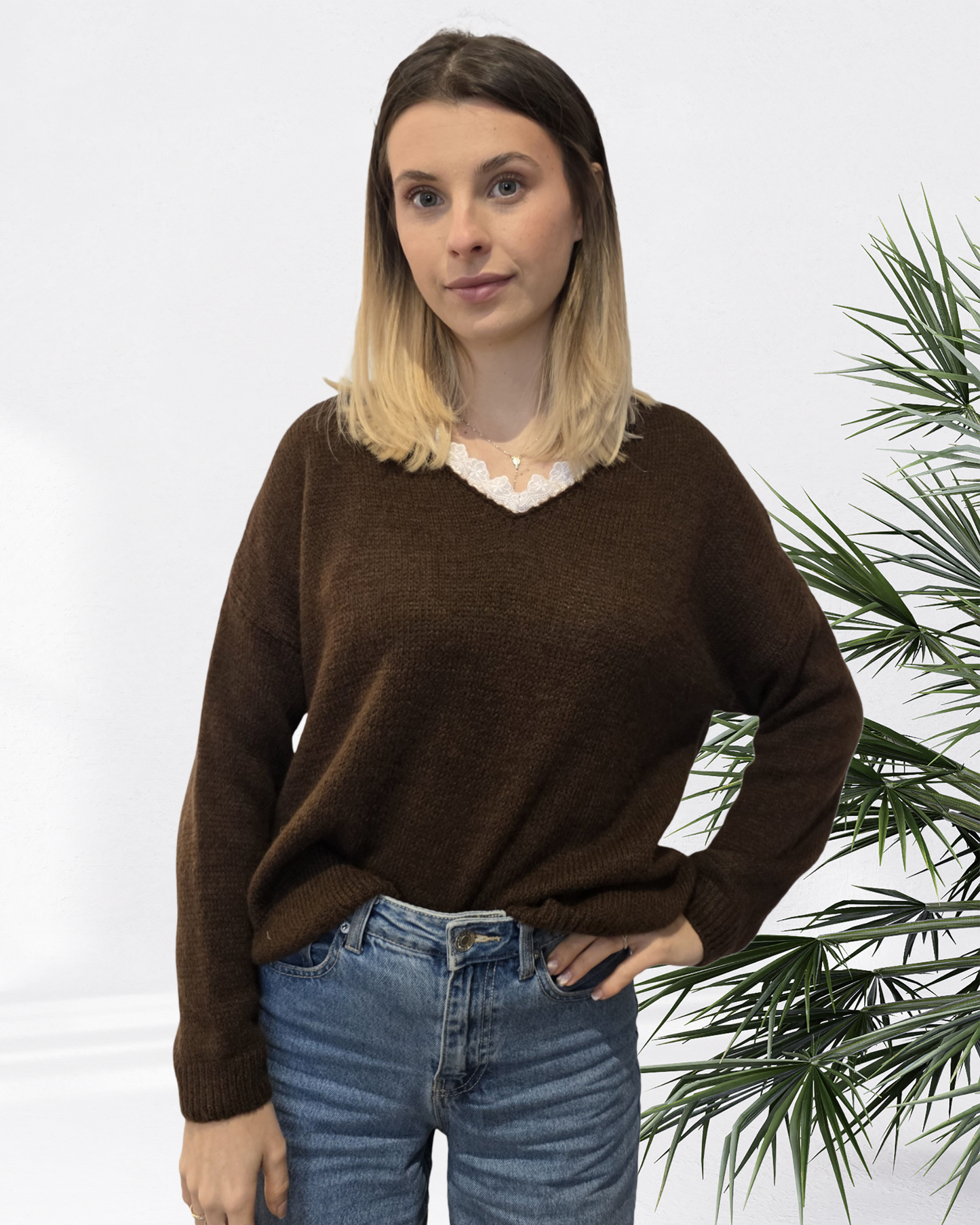 Pull Col V Douillet Dentelle