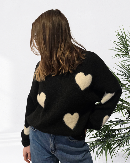 Pull Moelleux à Motifs Cœurs