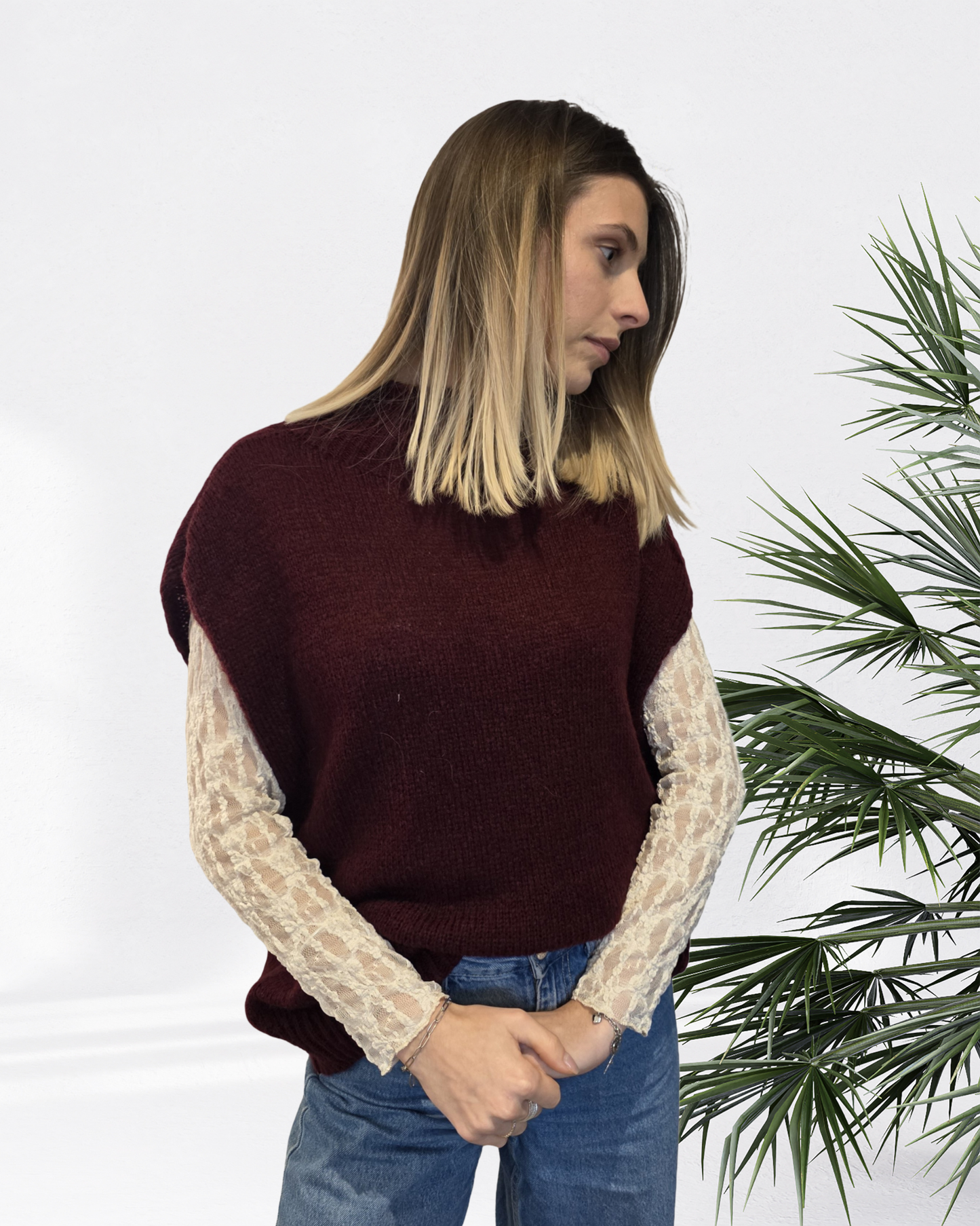 Ensemble Duo : Pull Sans Manche & Top Dentelle