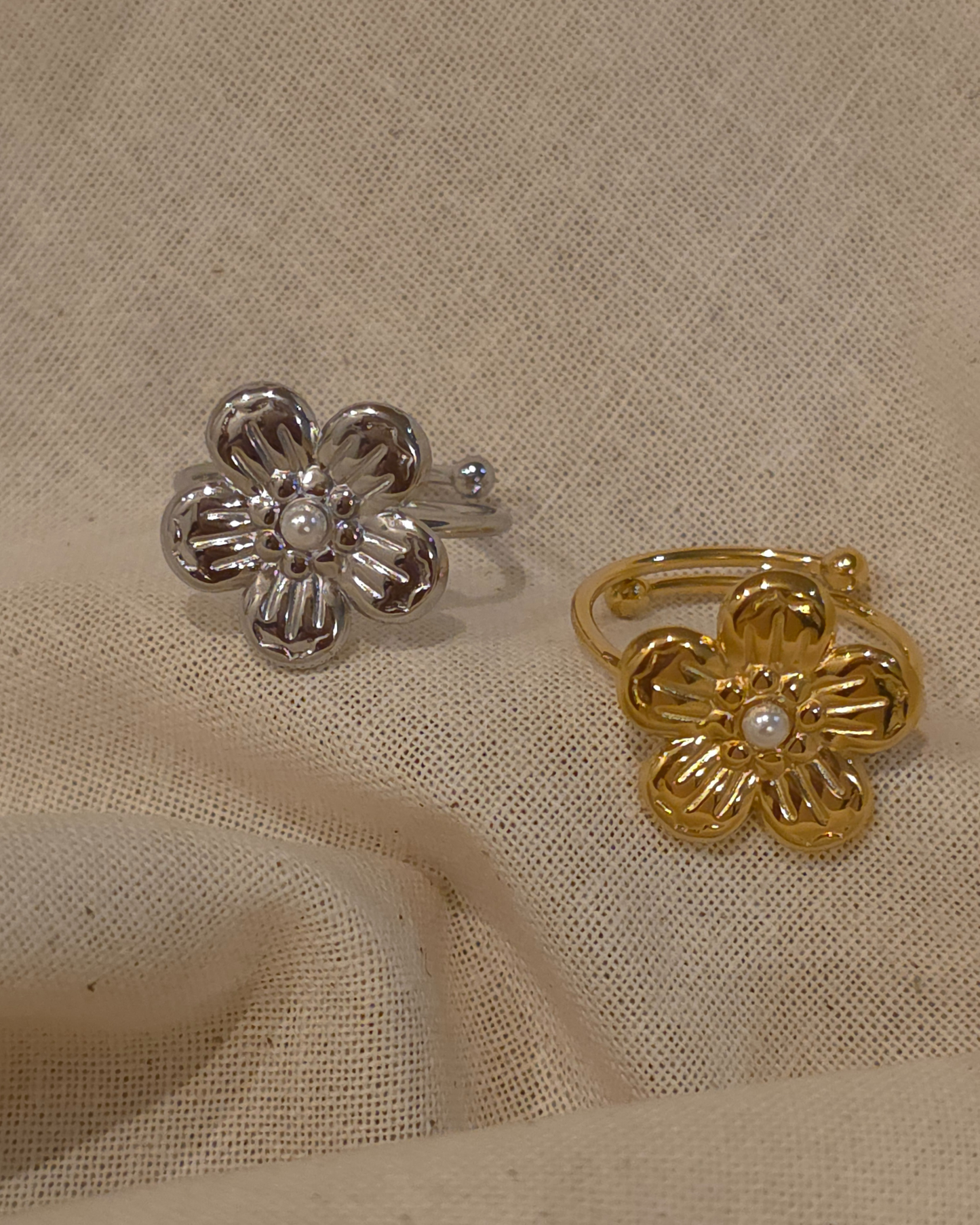 Bague Ajustable Fleur – Doré ou Argenté