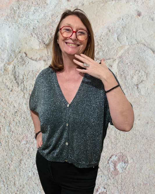 Gilet Court Scintillant à Manches Chauve-souris