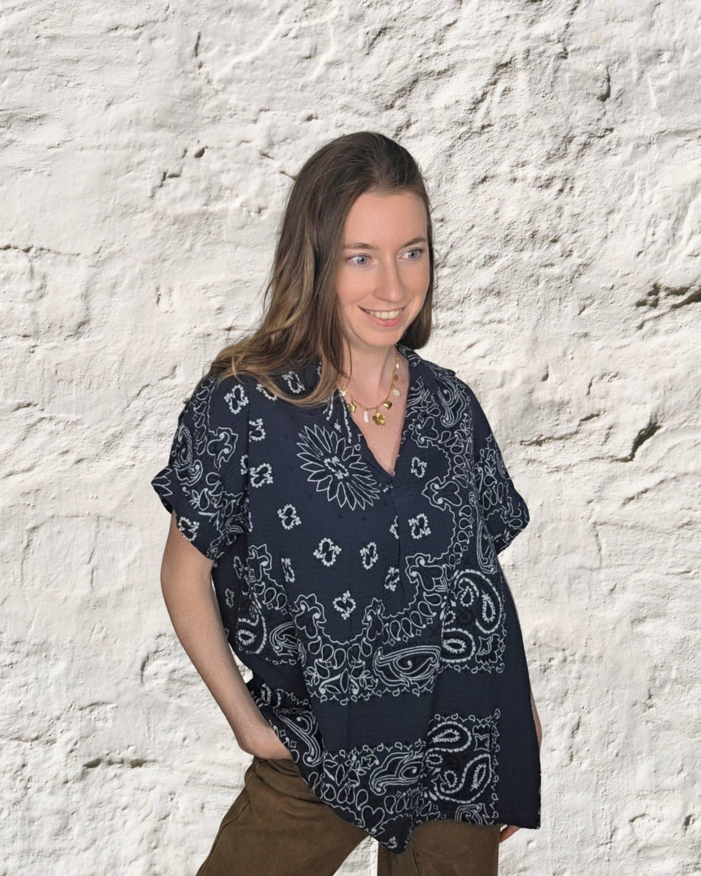 Chemise "Austin" en Gaze de Coton Motif Bandana